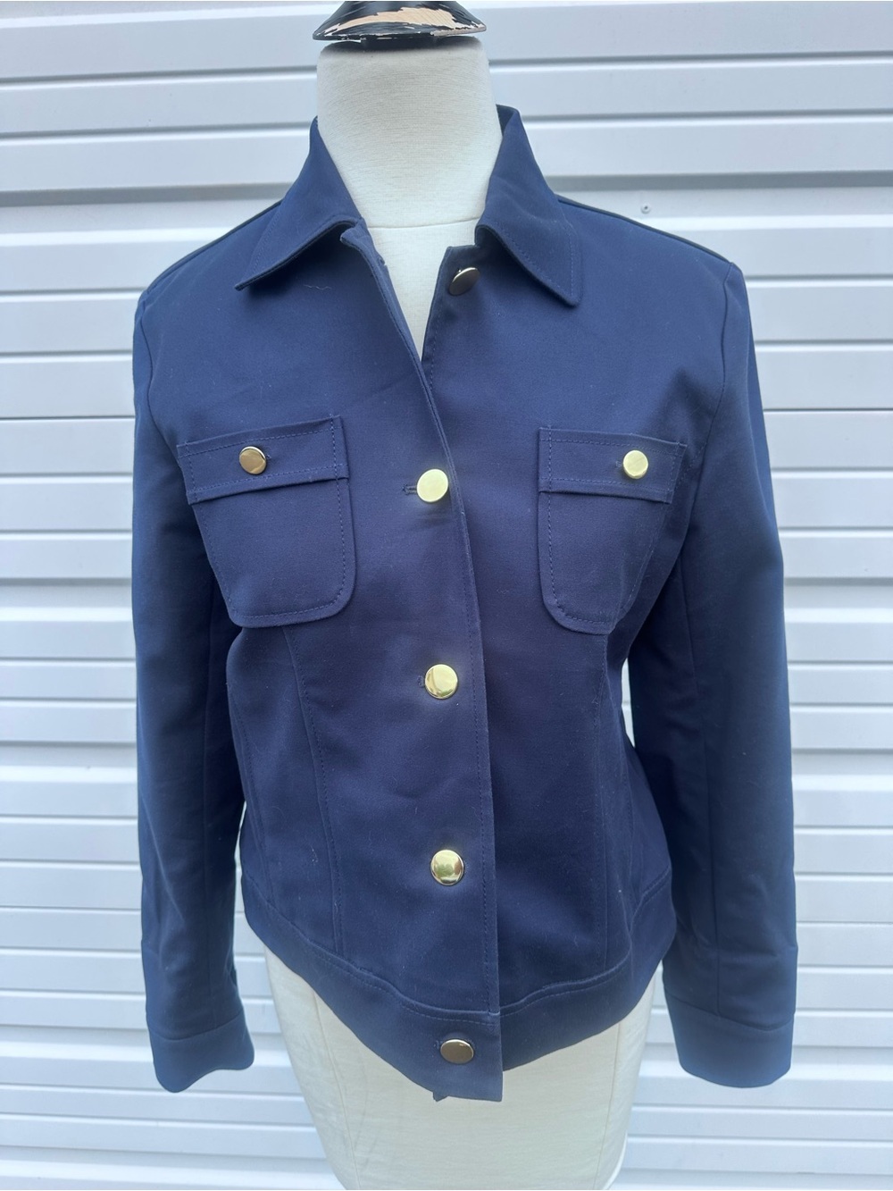 Rafaella Navy Vintage Cropped Jacket with Gold Buttons